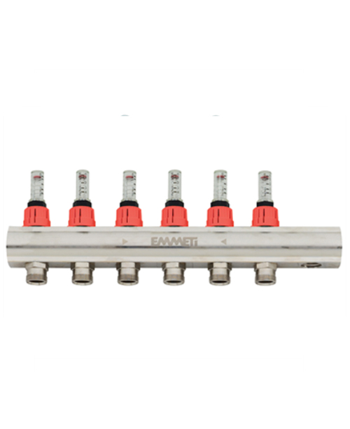 Topway single bars manifolds 1”  1”1/4 distribution nickel – plated, with lockshields with flow meters, 24x19  3/4