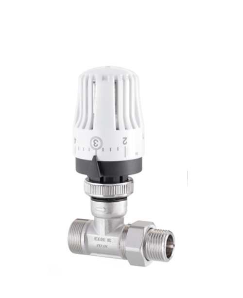 Full thermostatic straight valve for multilayer pipe, copper pipe, PEX, PP, PB