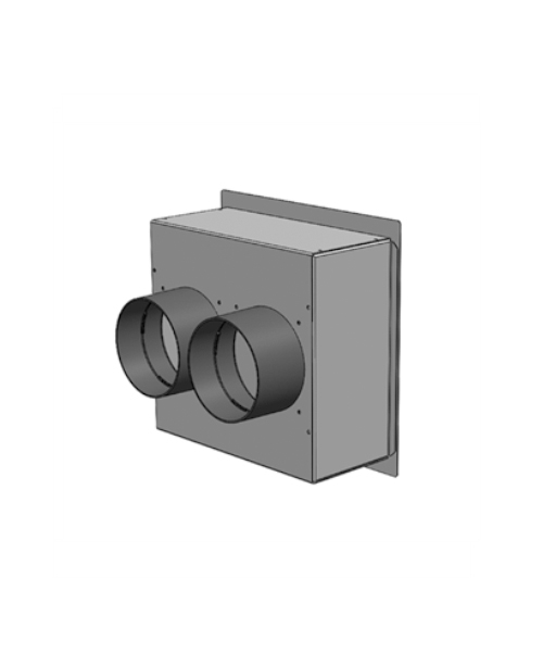 Plenum in galvanised sheet metal 200 x 200 mm, 2 x DN 75 rear coupling, for combinations with nozzle with membrane